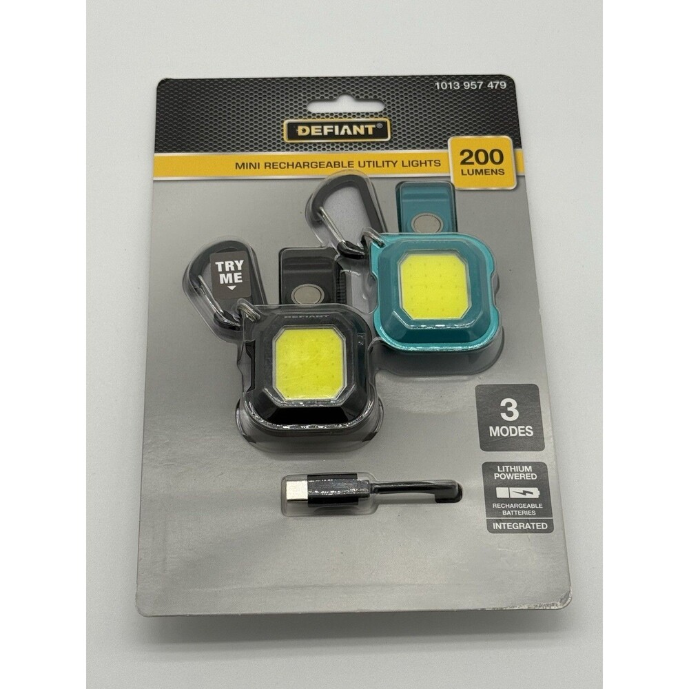 Defiant 2-Pack 200lm Mini Rechargeable Multi-Use Utility Light with Key Ring - Picture 1 of 2